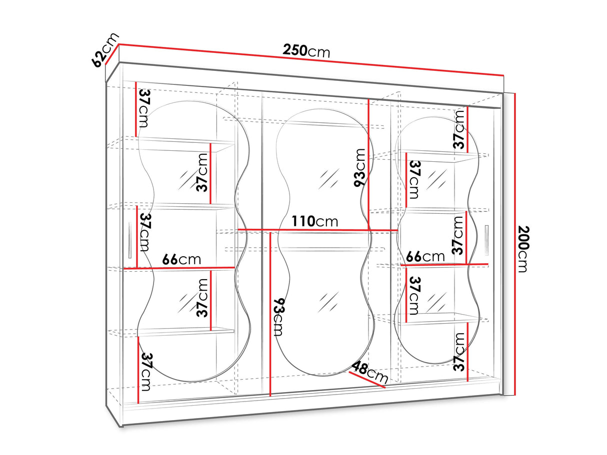 Gardróbszekrény Szafa 250 BAHRAJN 3, Szín: Fekete, Fiókok: Nem, Led világítás: Nem