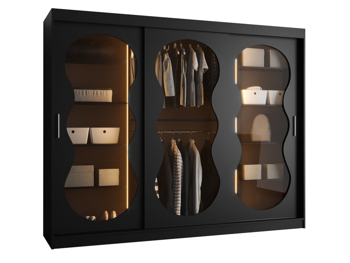 Gardróbszekrény Szafa 250 BAHRAJN 3, Szín: Fekete, Fiókok: Nem, Led világítás: Igen