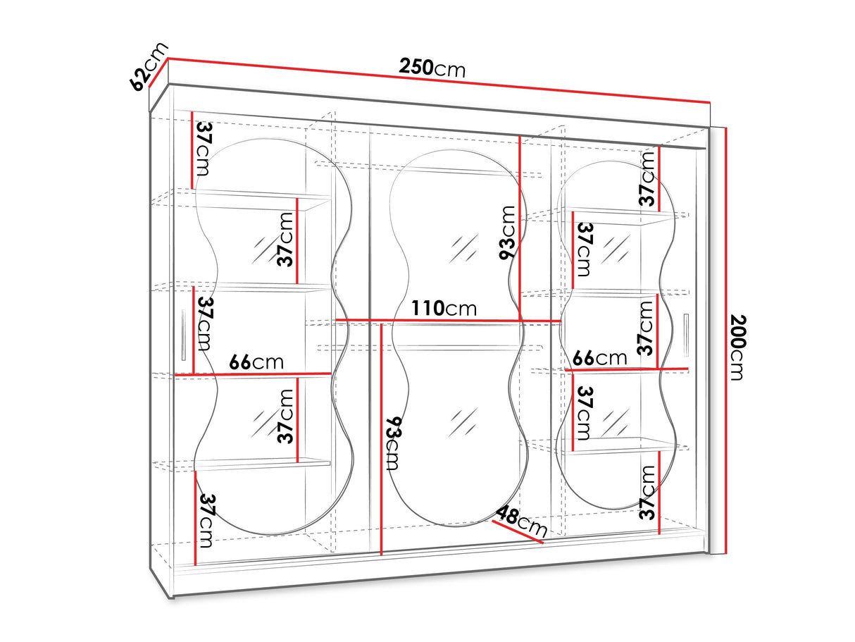 Gardróbszekrény Szafa 250 BAHRAJN 3, Szín: Fekete, Fiókok: Nem, Led világítás: Igen