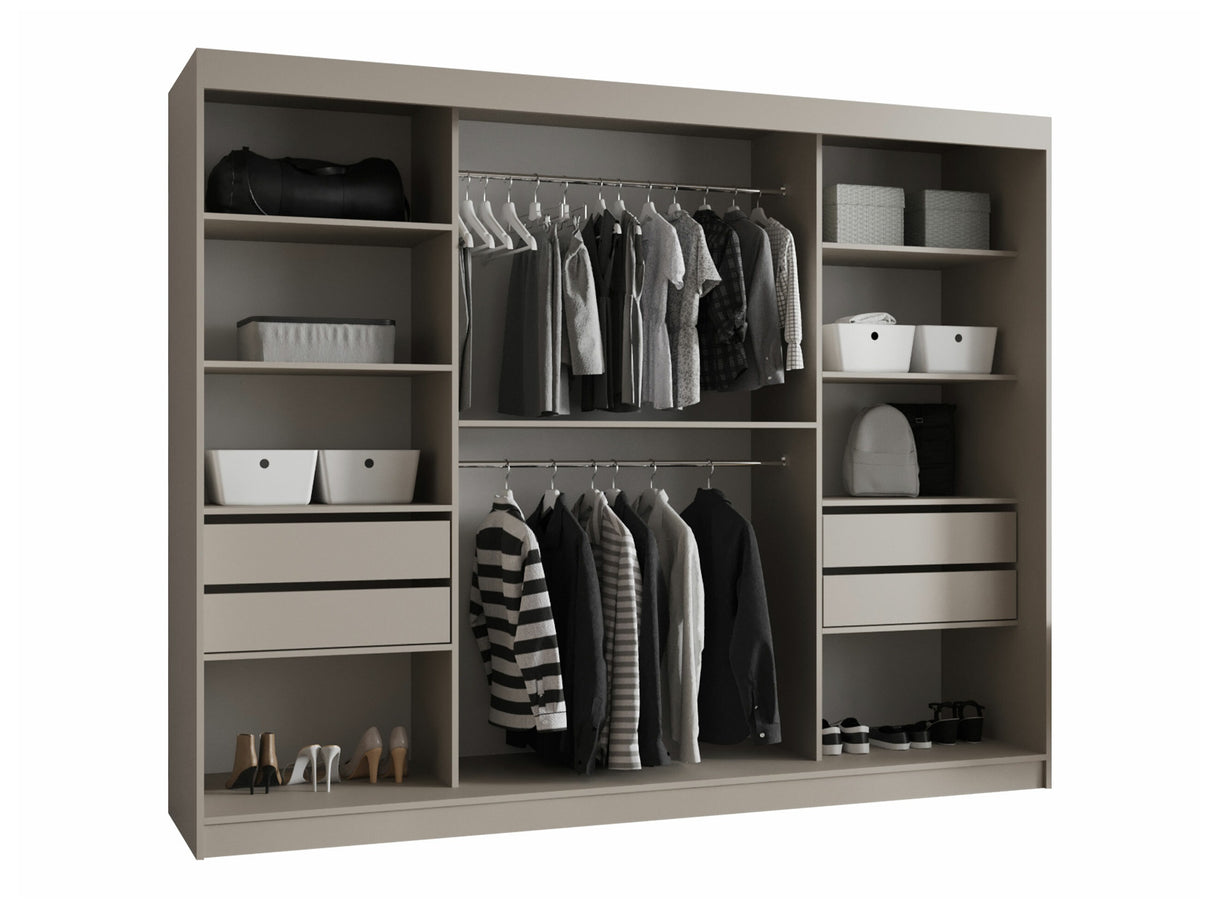 Gardróbszekrény Szafa 250 BAHRAJN 3, Szín: Fekete, Fiókok: Igen, Led világítás: Nem