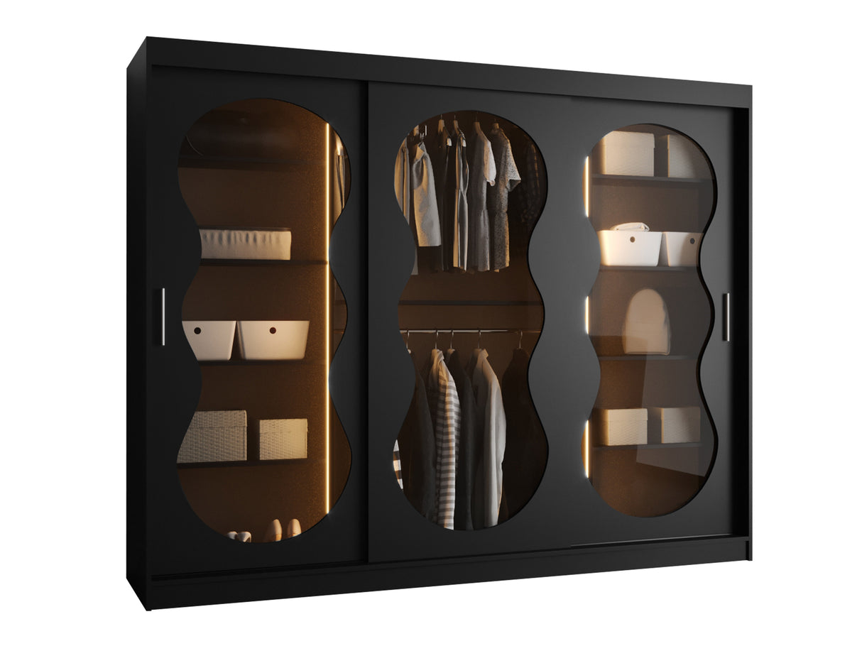 Gardróbszekrény Szafa 250 BAHRAJN 3, Szín: Fekete, Fiókok: Igen, Led világítás: Igen