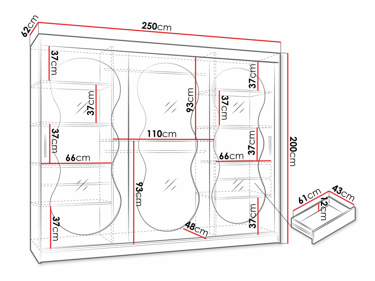 Gardróbszekrény Szafa 250 BAHRAJN 3, Szín: Fekete, Fiókok: Igen, Led világítás: Igen
