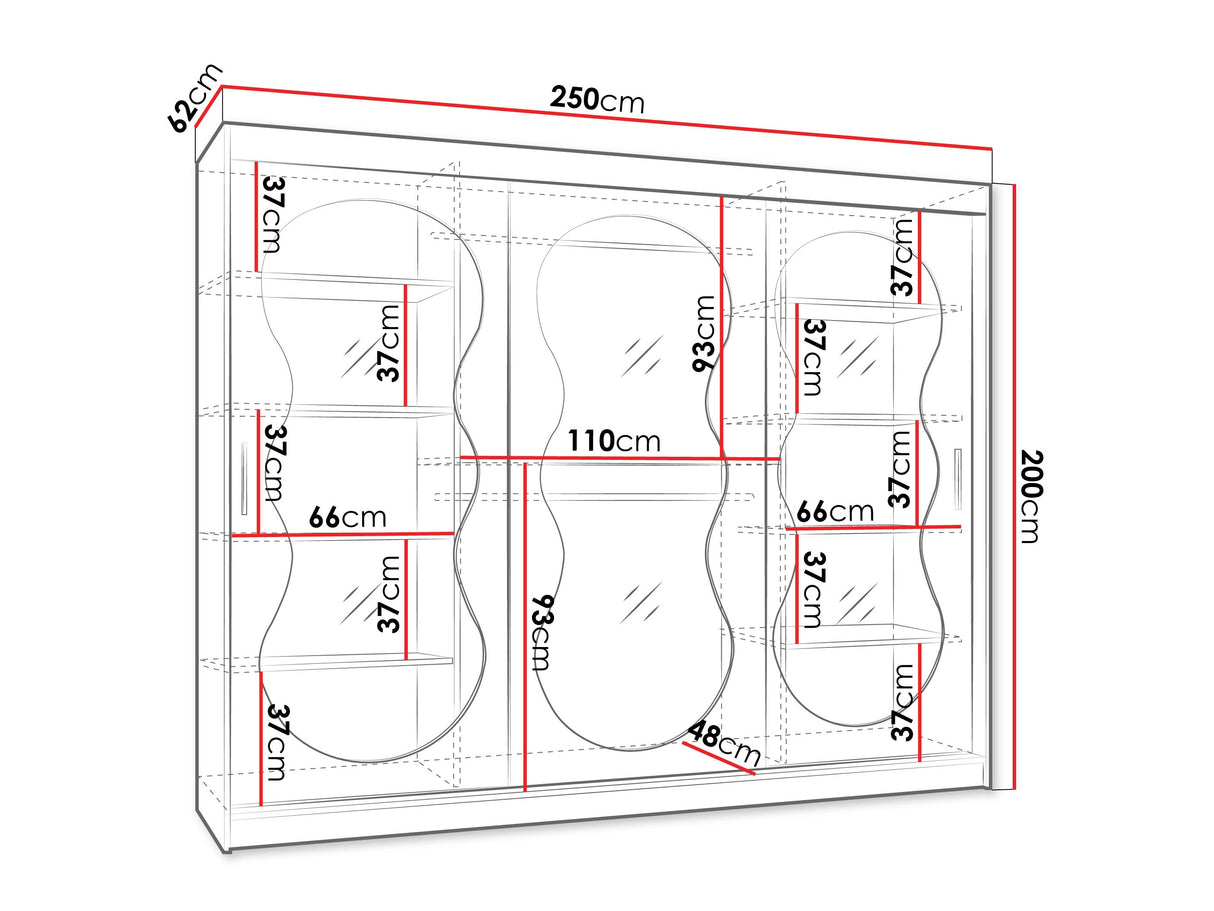 Gardróbszekrény Szafa 250 BAHRAJN 3, Szín: Kasmír, Fiókok: Nem, Led világítás: Igen