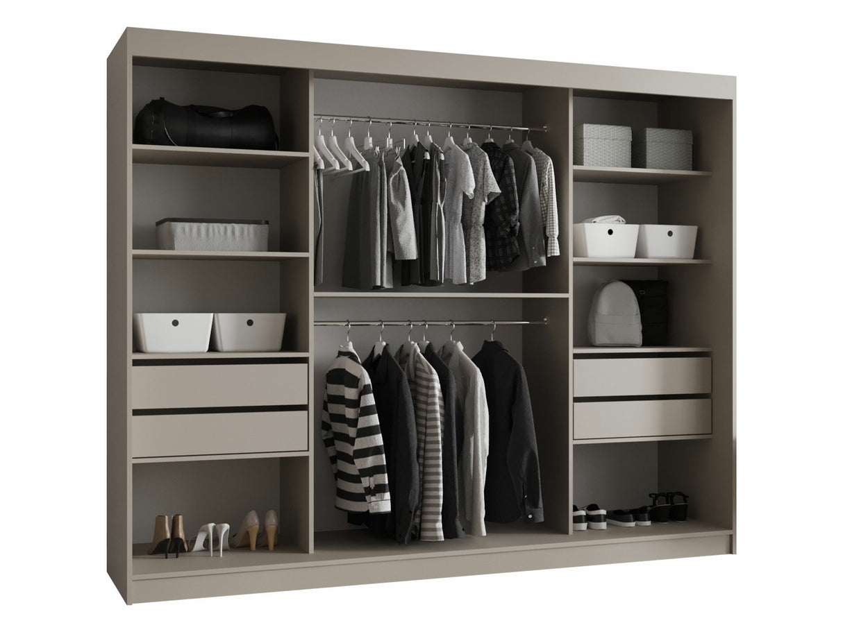 Gardróbszekrény Szafa 250 BAHRAJN 3, Szín: Kasmír, Fiókok: Igen, Led világítás: Nem