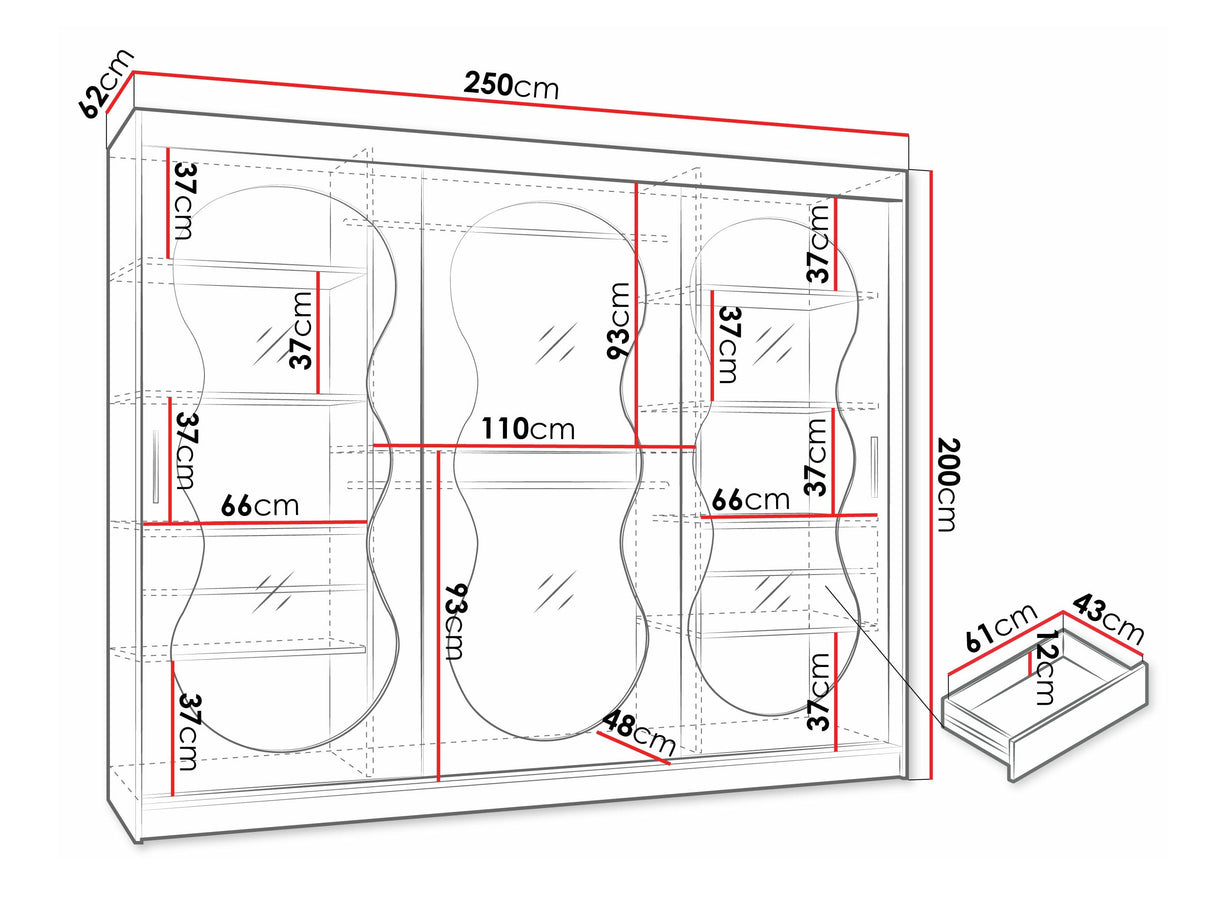 Gardróbszekrény Szafa 250 BAHRAJN 3, Szín: Kasmír, Fiókok: Igen, Led világítás: Nem