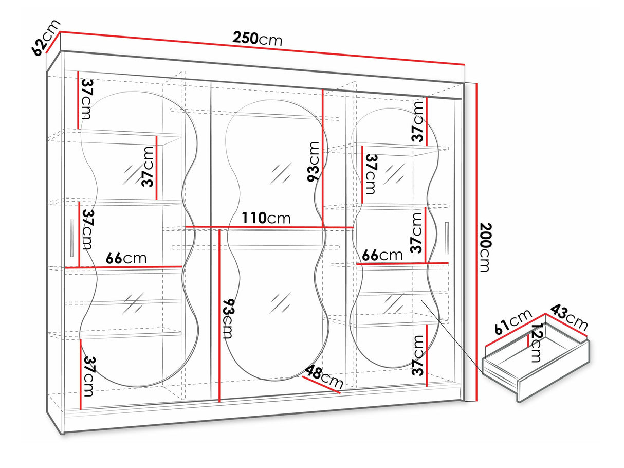 Gardróbszekrény Szafa 250 BAHRAJN 3, Szín: Kasmír, Fiókok: Igen, Led világítás: Igen