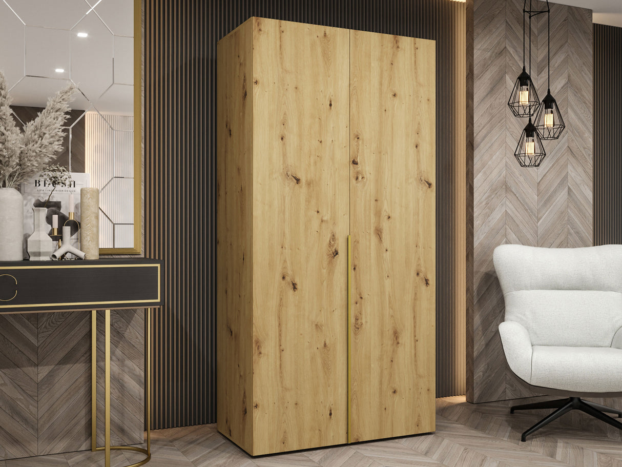 Gardróbszekrény Szafa 100 ALICANTE 1, Szín: Artisan tölgy, Fogantyú színe: Aranysárga