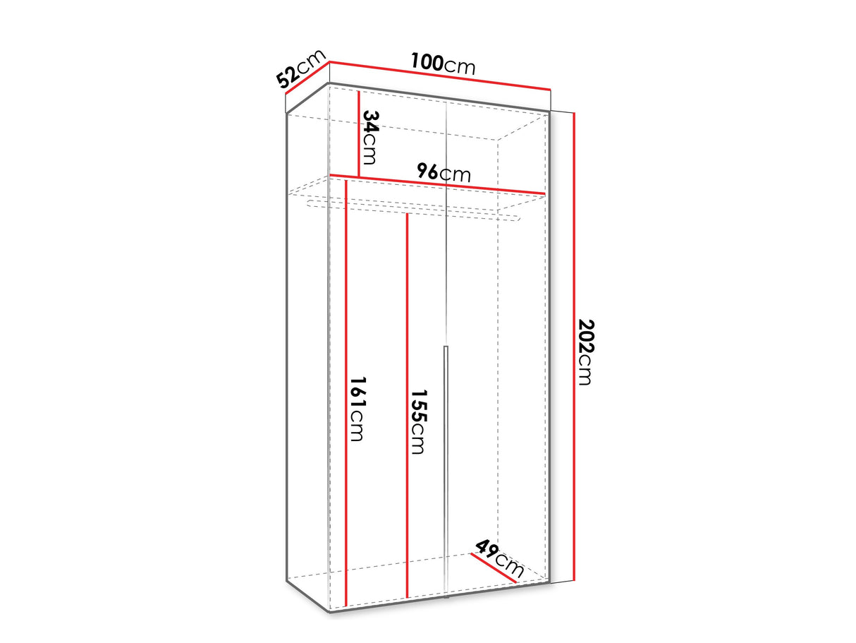 Gardróbszekrény Szafa 100 ALICANTE 1, Szín: Fehér, Fogantyú színe: Fekete