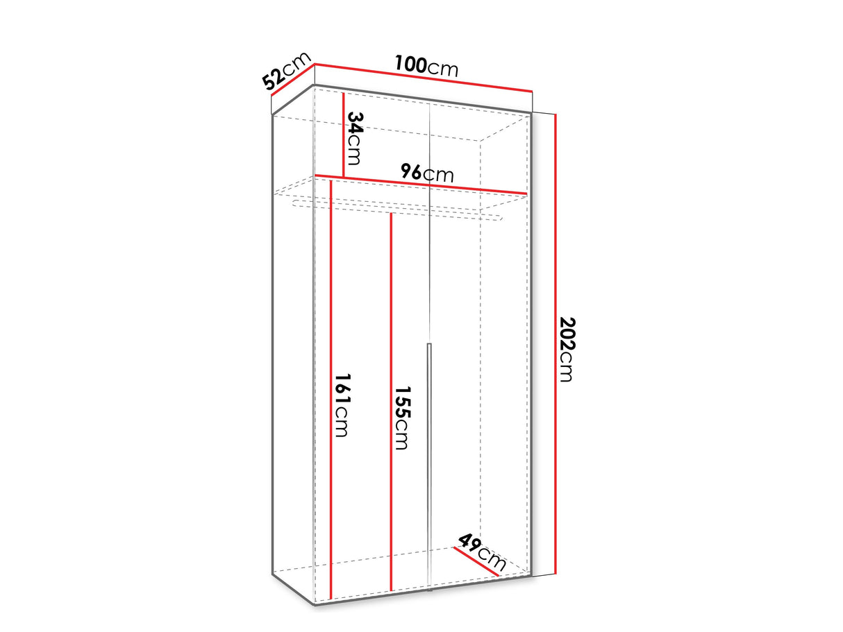 Gardróbszekrény Szafa 100 ALICANTE 1, Szín: Fehér, Fogantyú színe: Kasmír