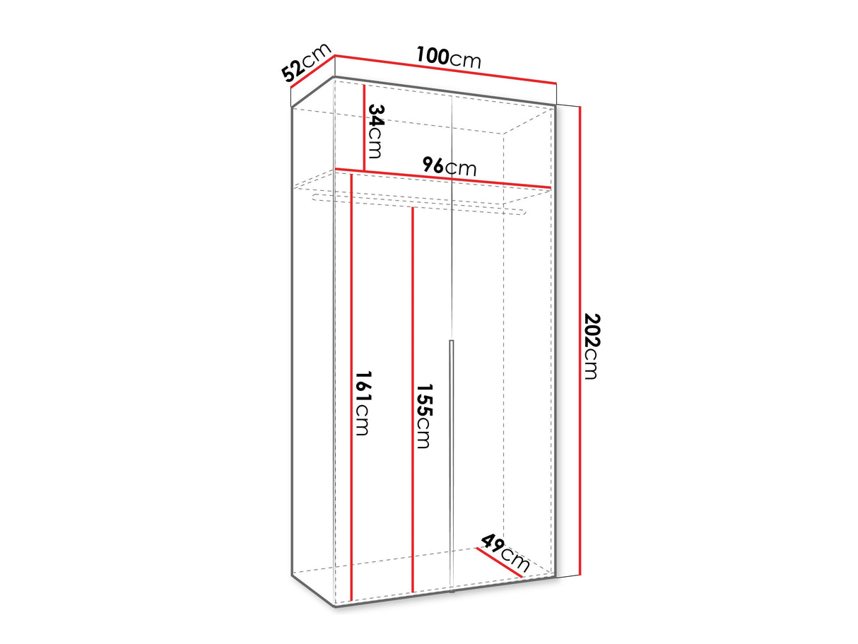 Gardróbszekrény Szafa 100 ALICANTE 1, Szín: Fehér, Fogantyú színe: Aranysárga
