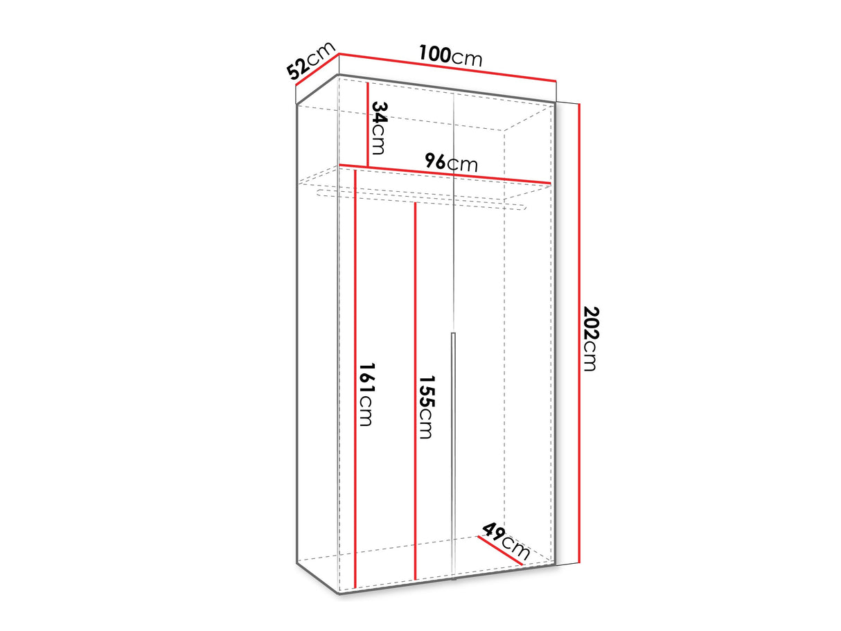 Gardróbszekrény Szafa 100 ALICANTE 1, Szín: Fekete, Fogantyú színe: Fekete