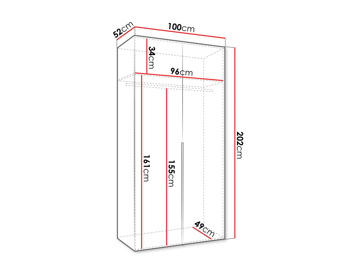 Gardróbszekrény Szafa 100 ALICANTE 1, Szín: Fekete, Fogantyú színe: Kasmír