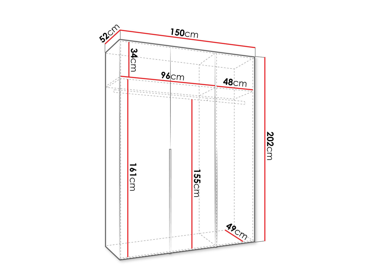 Gardróbszekrény Szafa 150 ALICANTE 1, Szín: Artisan tölgy, Fogantyú színe: Fekete