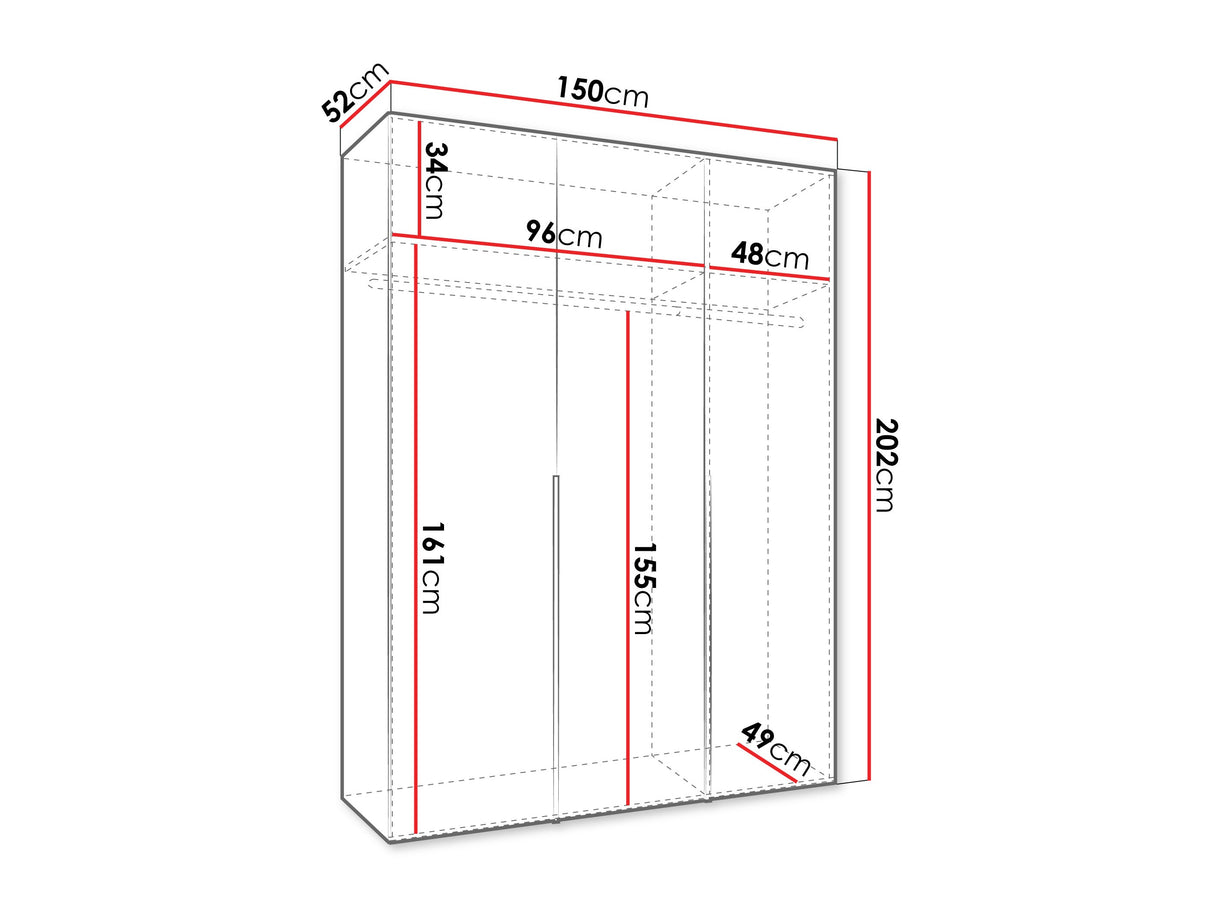 Gardróbszekrény Szafa 150 ALICANTE 1, Szín: Artisan tölgy, Fogantyú színe: Aranysárga