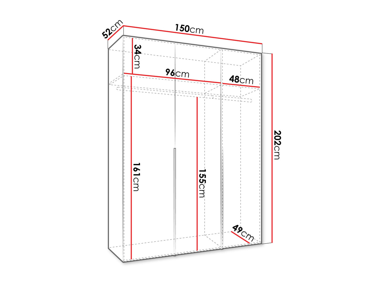 Gardróbszekrény Szafa 150 ALICANTE 1, Szín: Fehér, Fogantyú színe: Fekete