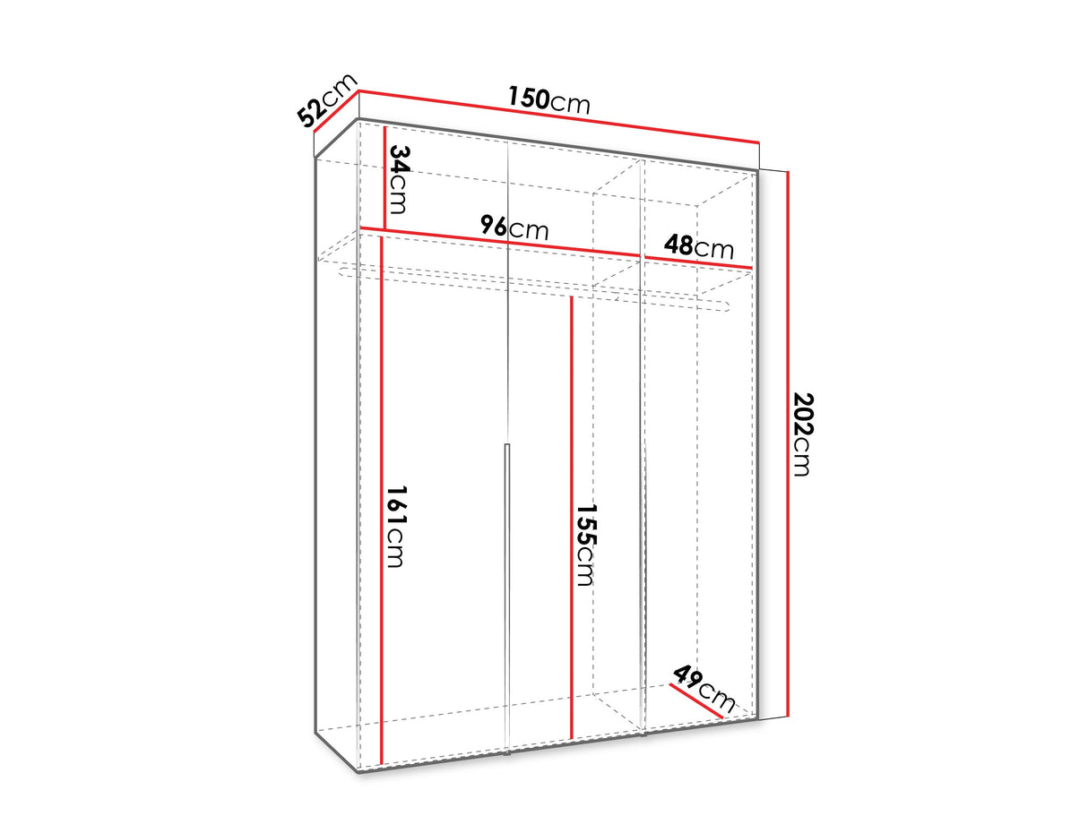 Gardróbszekrény Szafa 150 ALICANTE 1, Szín: Fehér, Fogantyú színe: Aranysárga