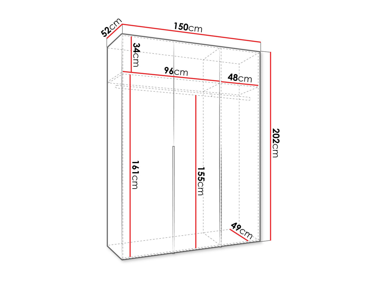 Gardróbszekrény Szafa 150 ALICANTE 1, Szín: Fekete, Fogantyú színe: Kasmír