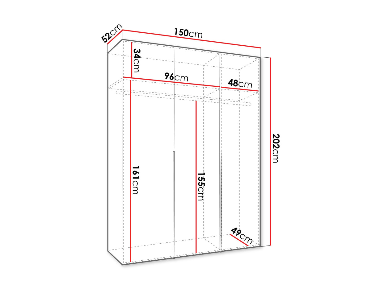 Gardróbszekrény Szafa 150 ALICANTE 1, Szín: Fekete, Fogantyú színe: Aranysárga