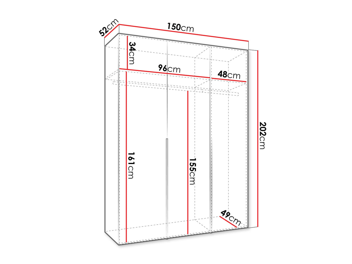 Gardróbszekrény Szafa 150 ALICANTE 1, Szín: Kasmír, Fogantyú színe: Fekete