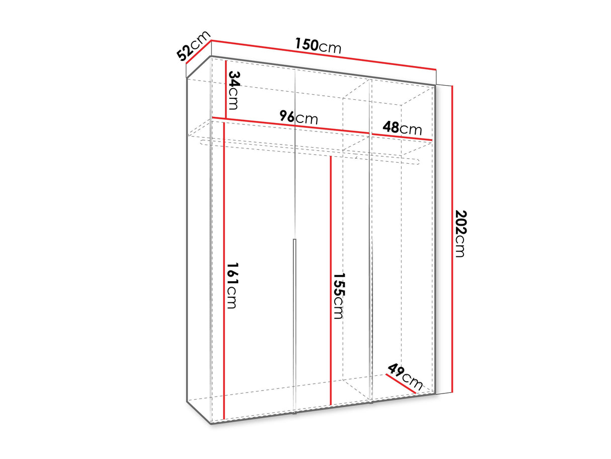 Gardróbszekrény Szafa 150 ALICANTE 1, Szín: Kasmír, Fogantyú színe: Aranysárga