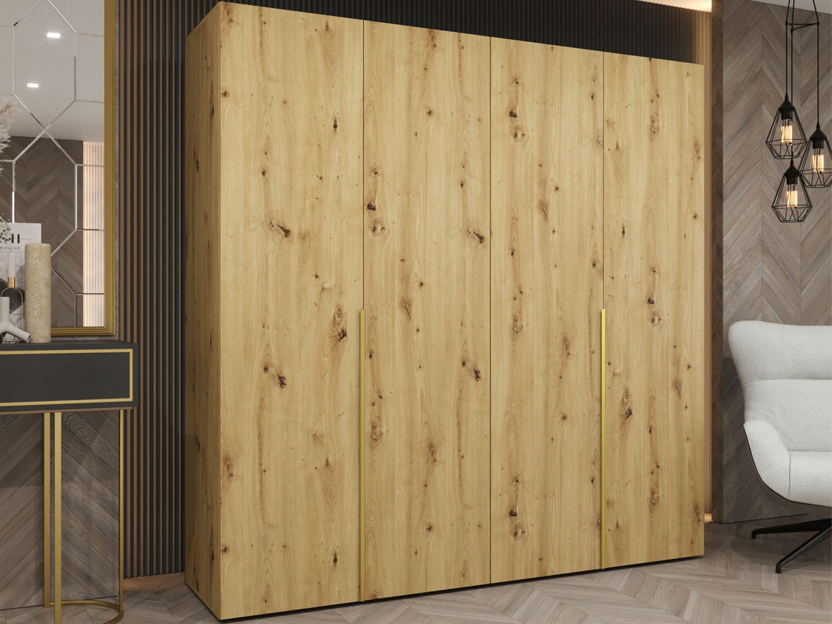 Gardróbszekrény Szafa 200 ALICANTE 1, Szín: Artisan tölgy, Fogantyú színe: Aranysárga