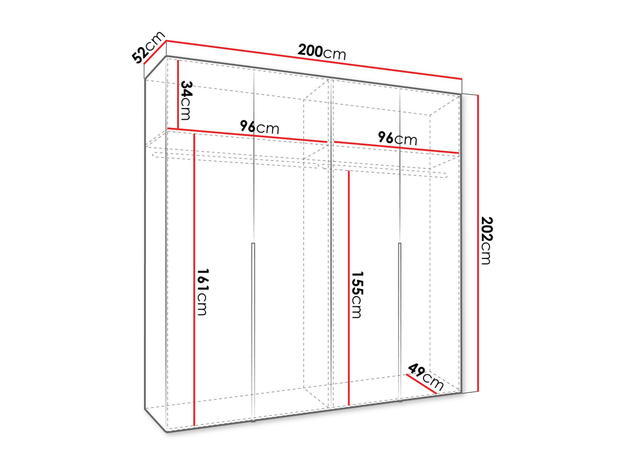 Gardróbszekrény Szafa 200 ALICANTE 1, Szín: Fehér, Fogantyú színe: Fekete