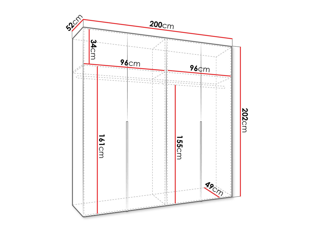 Gardróbszekrény Szafa 200 ALICANTE 1, Szín: Fehér, Fogantyú színe: Kasmír