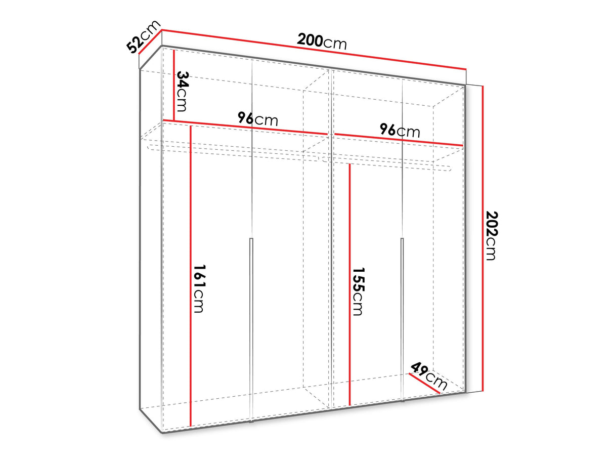 Gardróbszekrény Szafa 200 ALICANTE 1, Szín: Fehér, Fogantyú színe: Aranysárga