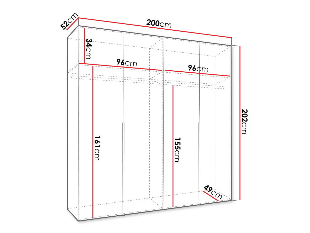Gardróbszekrény Szafa 200 ALICANTE 1, Szín: Fekete, Fogantyú színe: Fekete