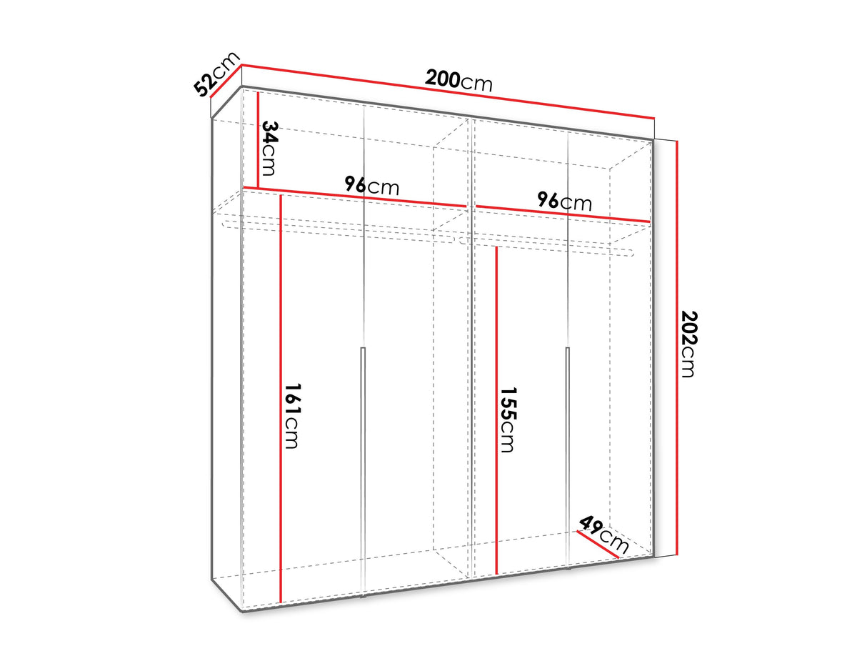 Gardróbszekrény Szafa 200 ALICANTE 1, Szín: Fekete, Fogantyú színe: Kasmír