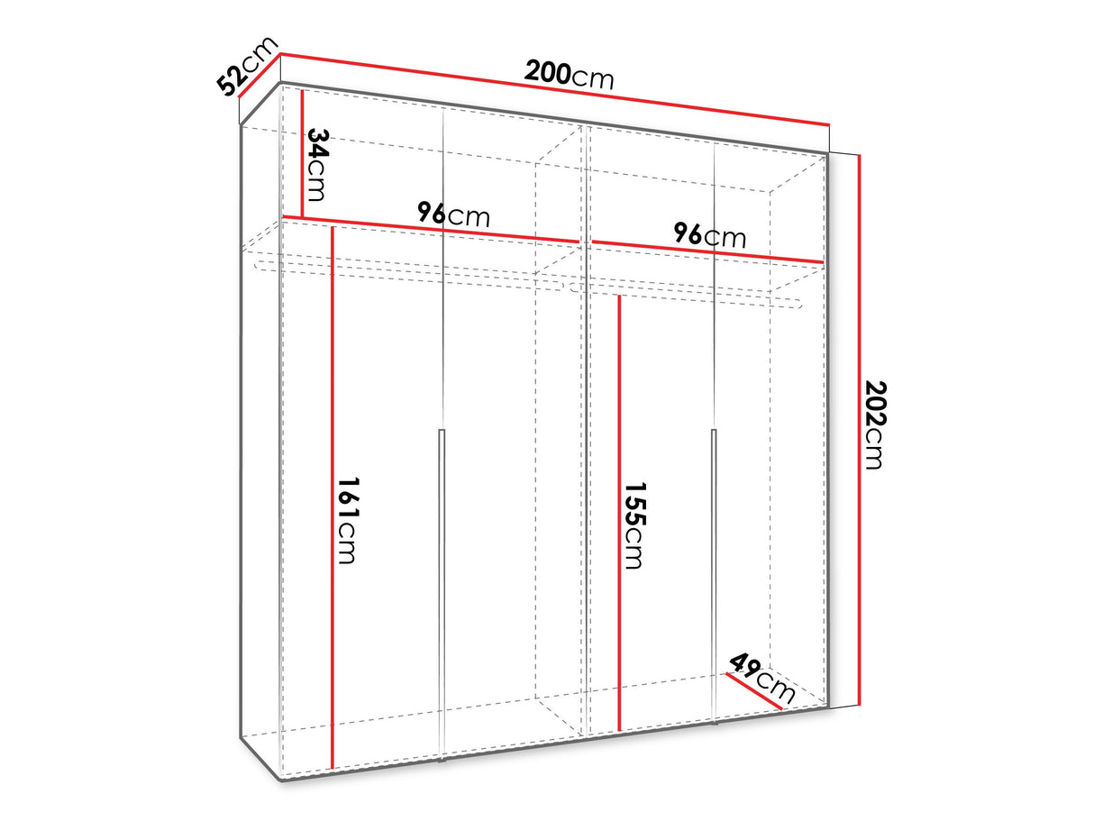 Gardróbszekrény Szafa 200 ALICANTE 1, Szín: Fekete, Fogantyú színe: Aranysárga
