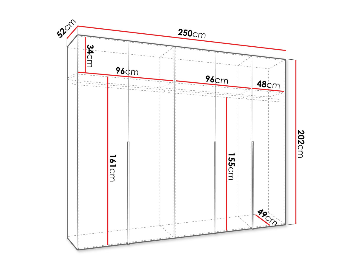 Gardróbszekrény Szafa 250 ALICANTE 1, Szín: Fehér, Fogantyú színe: Aranysárga
