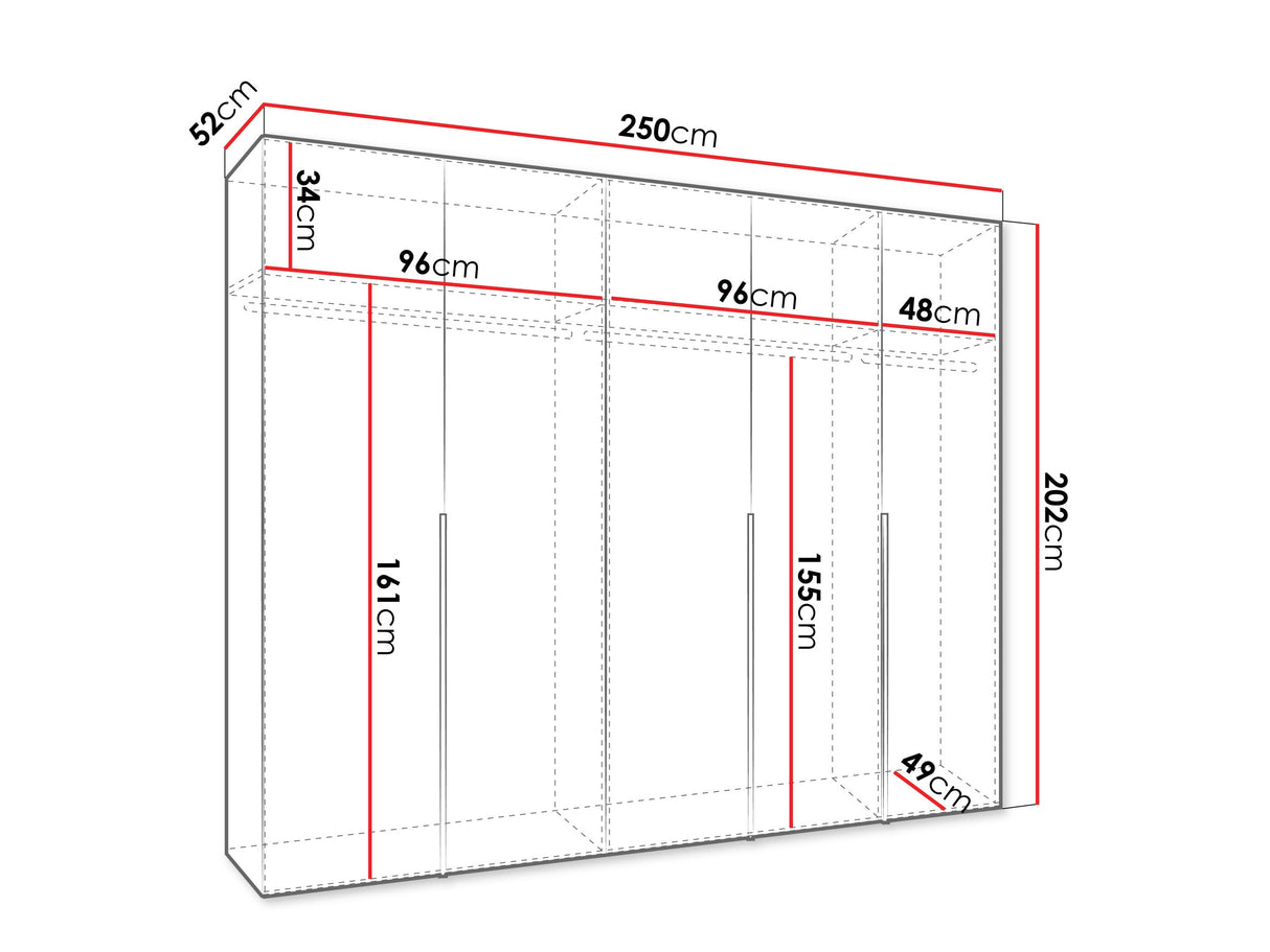 Gardróbszekrény Szafa 250 ALICANTE 1, Szín: Fekete, Fogantyú színe: Kasmír