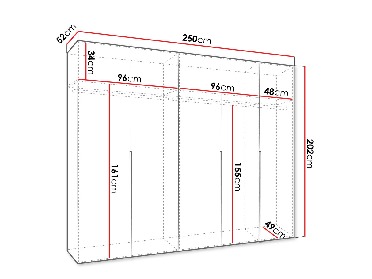 Gardróbszekrény Szafa 250 ALICANTE 1, Szín: Fekete, Fogantyú színe: Aranysárga