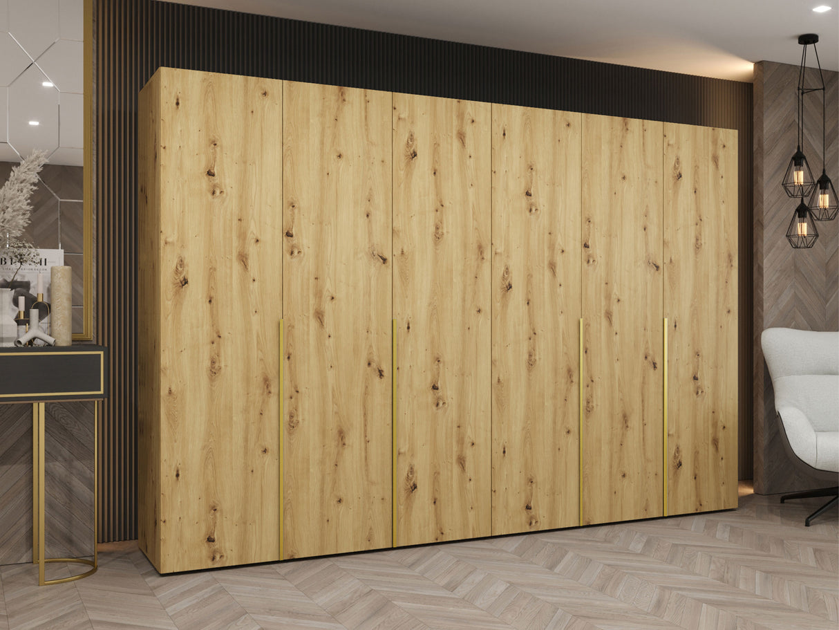 Gardróbszekrény Szafa 300 ALICANTE 1, Szín: Artisan tölgy, Fogantyú színe: Aranysárga