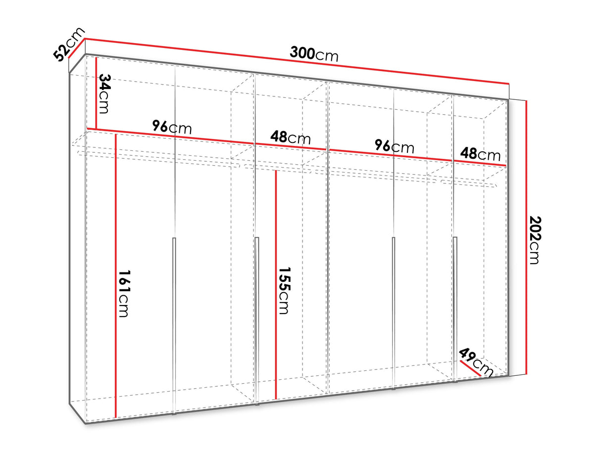 Gardróbszekrény Szafa 300 ALICANTE 1, Szín: Fehér, Fogantyú színe: Fekete