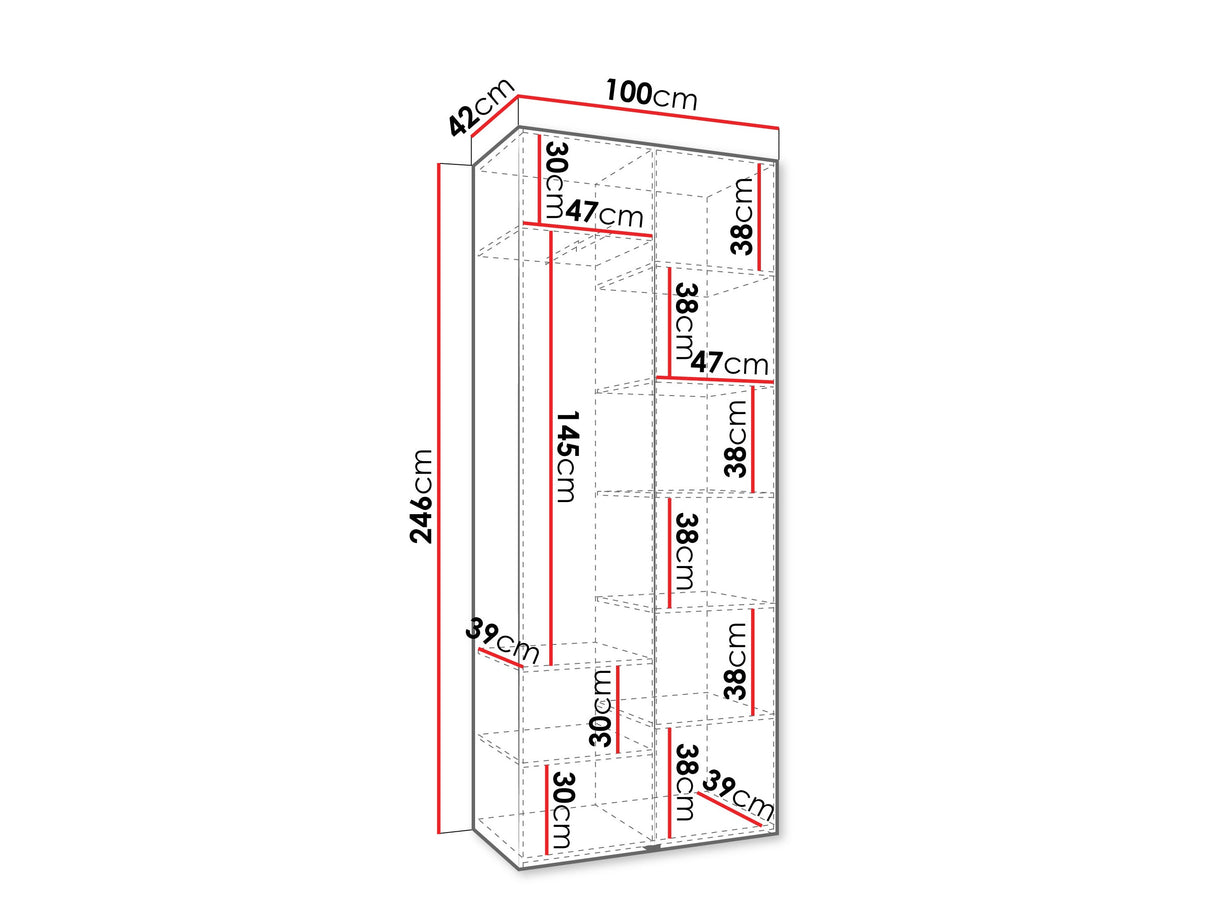Gardróbszekrény Szafa COMO 1 100 (gł.40), Szín: Fehér, Fogantyú színe: Fekete, Szélesség: 100 cm, Mélység: 42 cm