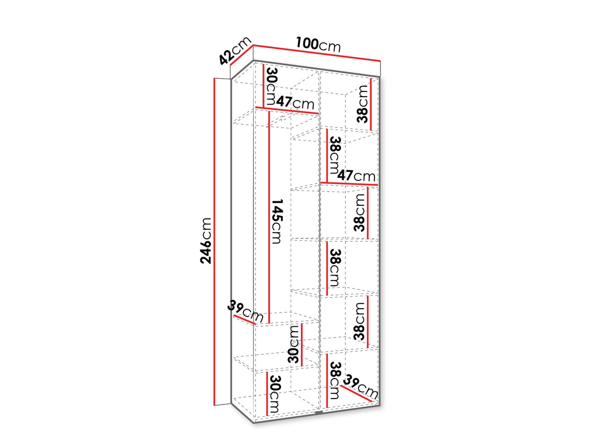 Gardróbszekrény Szafa COMO 1 100 (gł.40), Szín: Fehér, Fogantyú színe: Aranysárga, Szélesség: 100 cm, Mélység: 42 cm