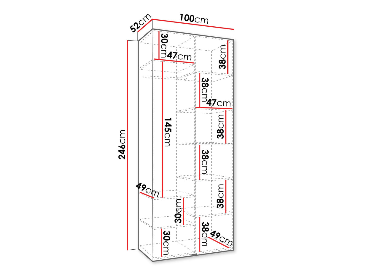 Gardróbszekrény Szafa COMO 1 100 (gł.50), Szín: Fehér, Fogantyú színe: Aranysárga, Szélesség: 100 cm, Mélység: 52 cm