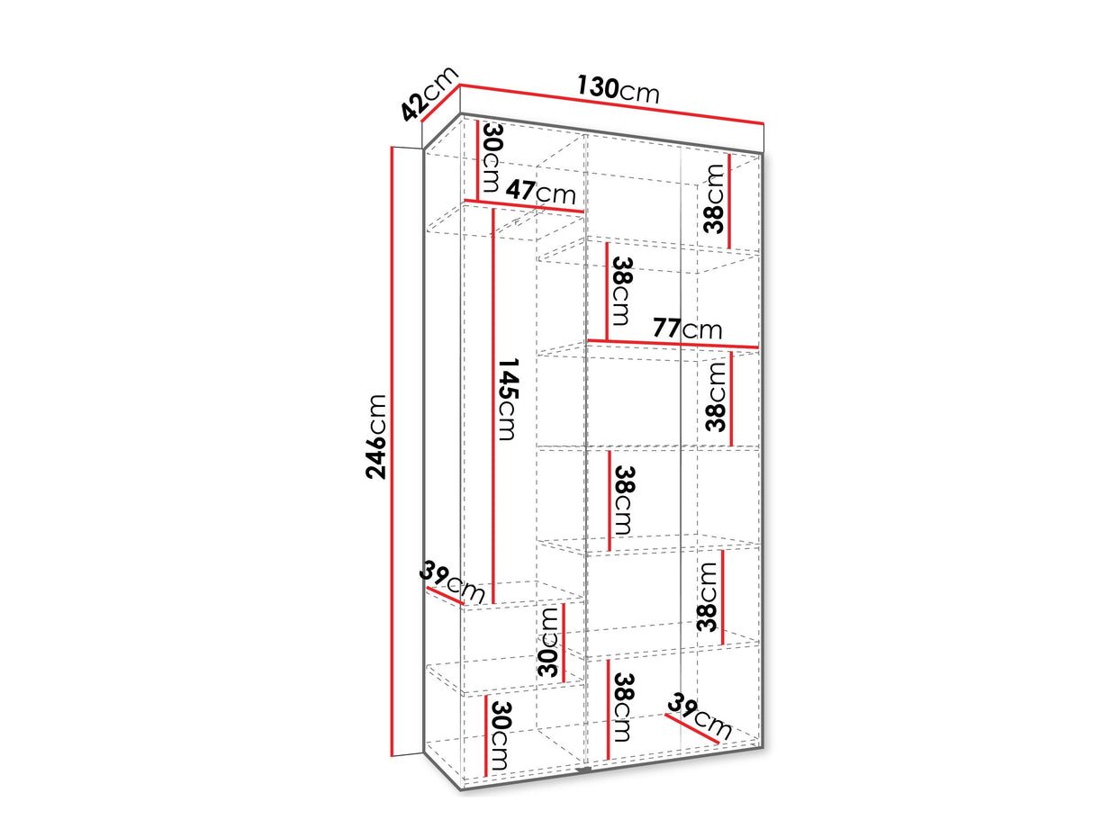 Gardróbszekrény Szafa COMO 1 130 (gł.40), Szín: Fehér, Fogantyú színe: Fekete, Szélesség: 130 cm, Mélység: 42 cm