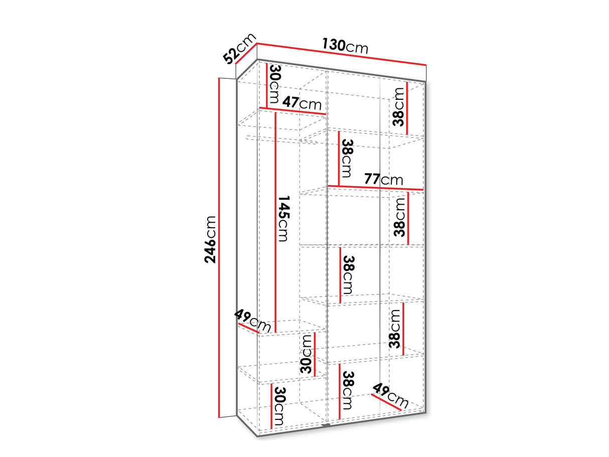 Gardróbszekrény Szafa COMO 1 130 (gł.50), Szín: Fehér, Fogantyú színe: Fekete, Szélesség: 130 cm, Mélység: 52 cm