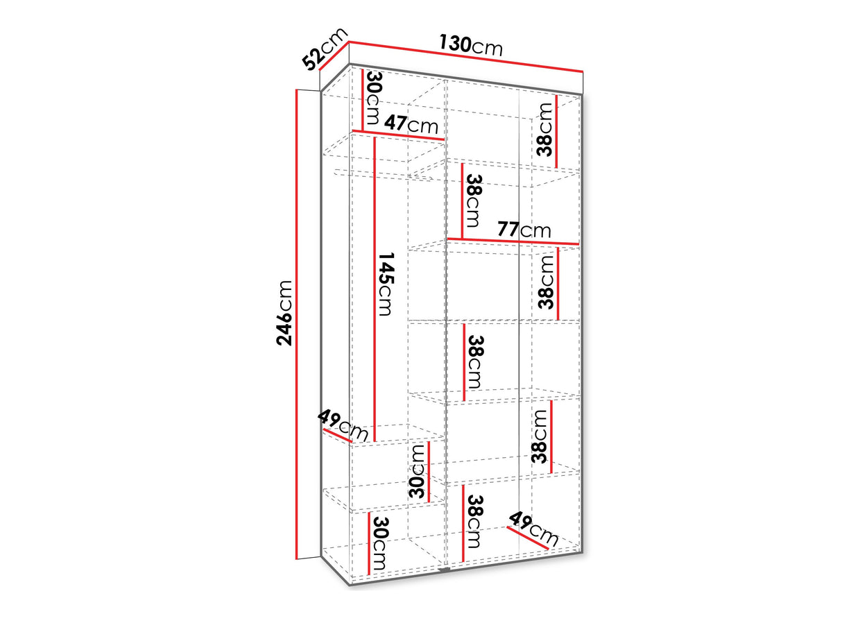 Gardróbszekrény Szafa COMO 1 130 (gł.50), Szín: Fehér, Fogantyú színe: Aranysárga, Szélesség: 130 cm, Mélység: 52 cm