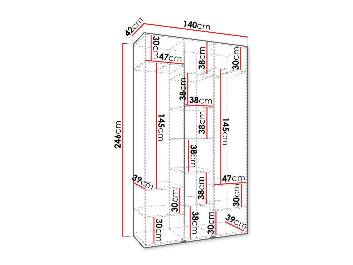 Gardróbszekrény Szafa COMO 1 140 (gł.40), Szín: Fehér, Fogantyú színe: Fekete, Szélesség: 140 cm, Mélység: 42 cm