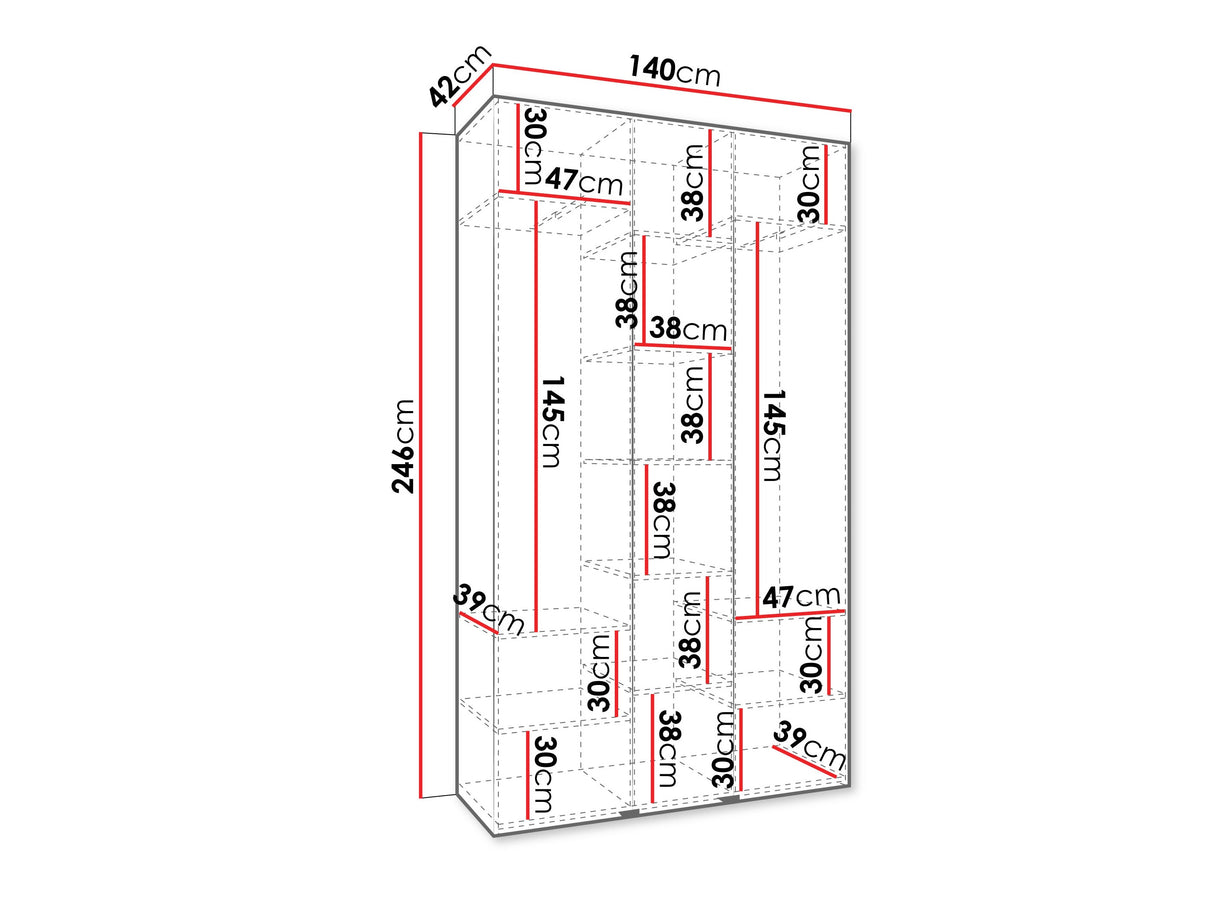 Gardróbszekrény Szafa COMO 1 140 (gł.40), Szín: Fehér, Fogantyú színe: Aranysárga, Szélesség: 140 cm, Mélység: 42 cm