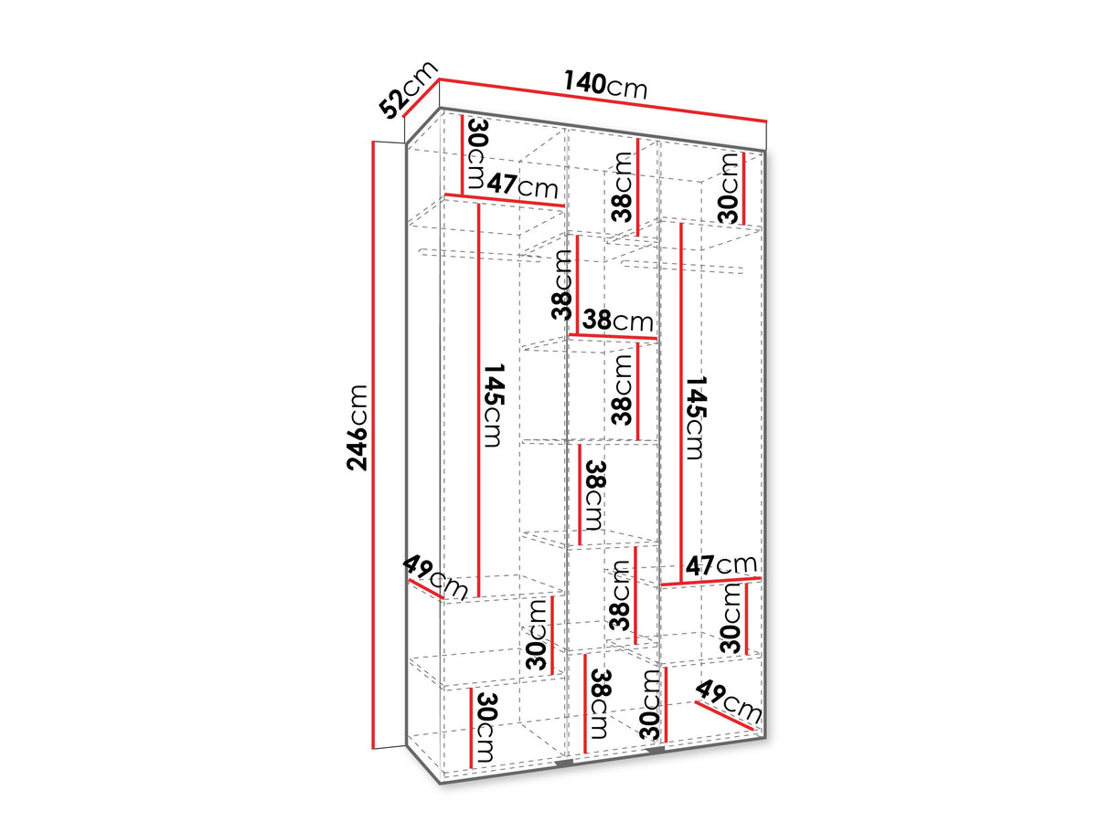 Gardróbszekrény Szafa COMO 1 140 (gł.50), Szín: Fehér, Fogantyú színe: Fekete, Szélesség: 140 cm, Mélység: 52 cm