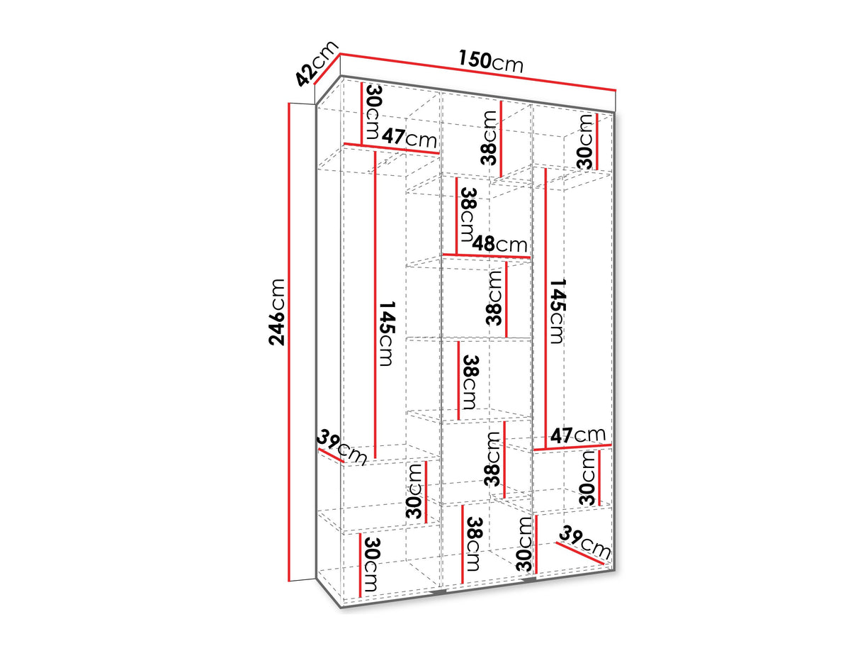 Gardróbszekrény Szafa COMO 1 150 (gł.40), Szín: Fehér, Fogantyú színe: Aranysárga, Szélesség: 150 cm, Mélység: 42 cm