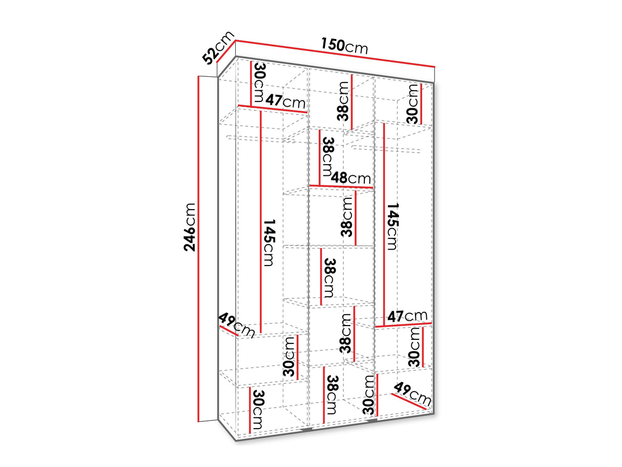 Gardróbszekrény Szafa COMO 1 150 (gł.50), Szín: Fehér, Fogantyú színe: Fekete, Szélesség: 150 cm, Mélység: 52 cm