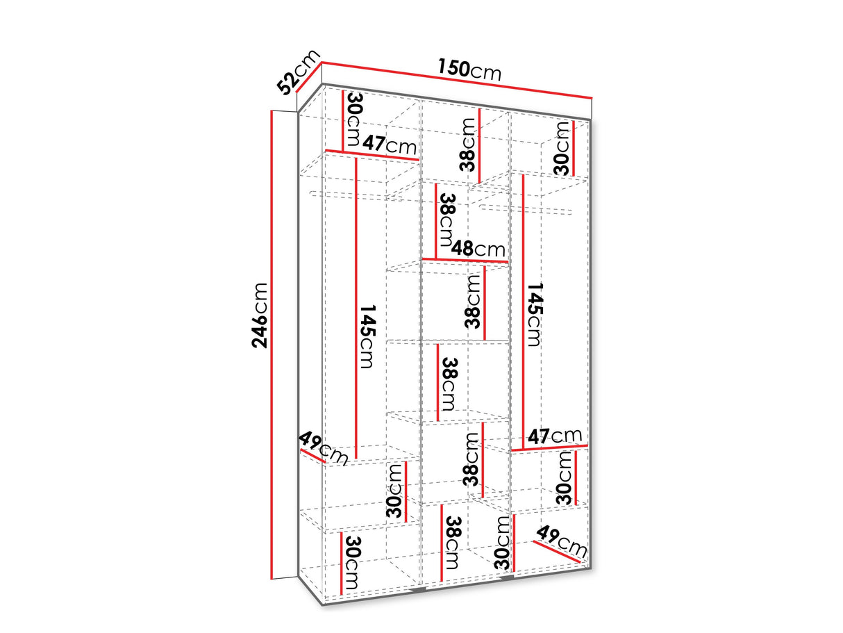 Gardróbszekrény Szafa COMO 1 150 (gł.50), Szín: Fehér, Fogantyú színe: Aranysárga, Szélesség: 150 cm, Mélység: 52 cm