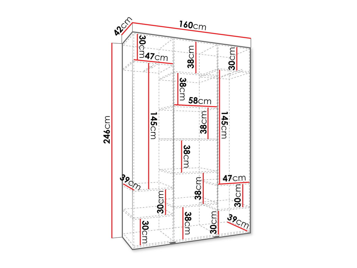 Gardróbszekrény Szafa COMO 1 160 (gł.40), Szín: Fehér, Fogantyú színe: Aranysárga, Szélesség: 160 cm, Mélység: 42 cm
