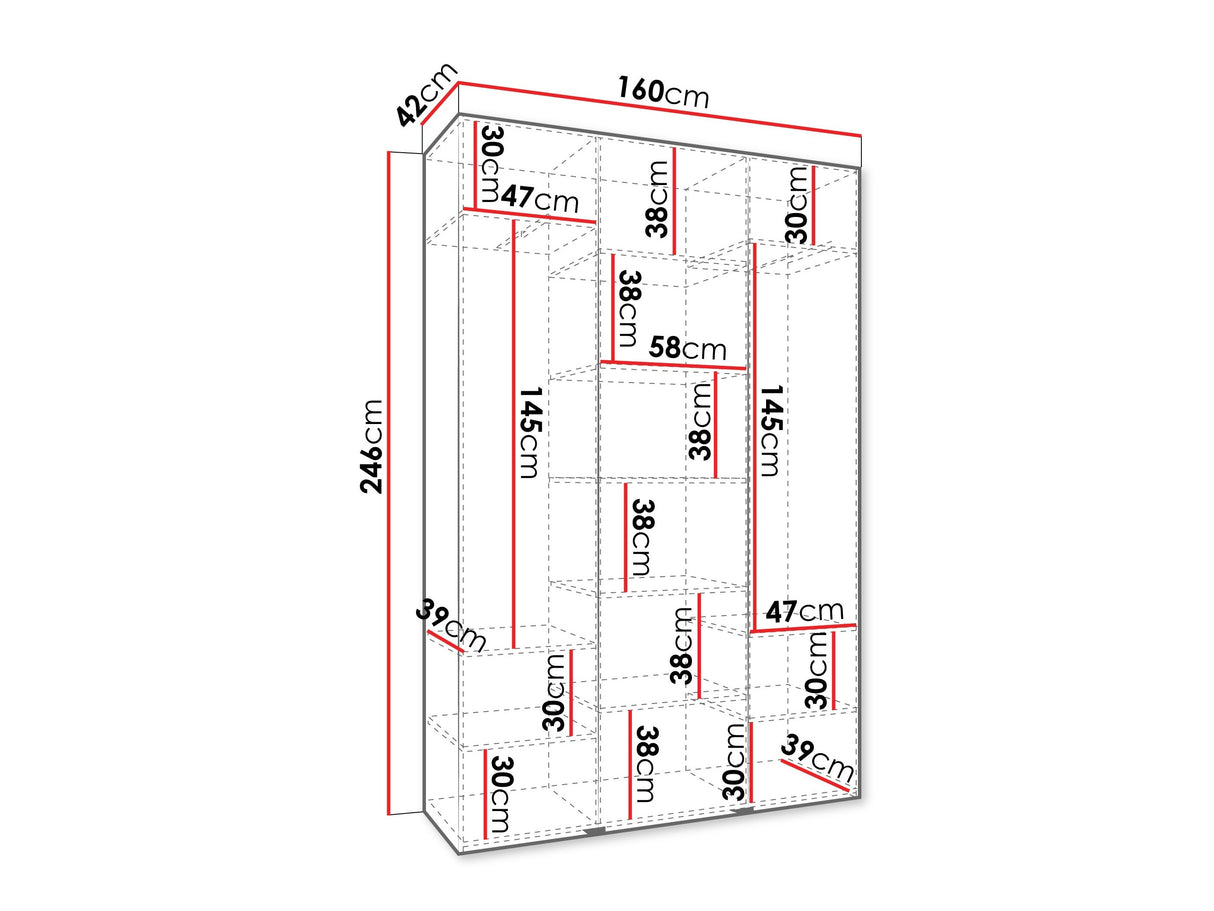 Gardróbszekrény Szafa COMO 1 160 (gł.40), Szín: Fehér, Fogantyú színe: Fekete, Szélesség: 160 cm, Mélység: 42 cm
